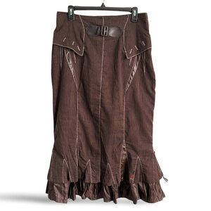 Y2K Bai Amour Brown Stripes Steampunk Victorian Midi Skirt Size Medium